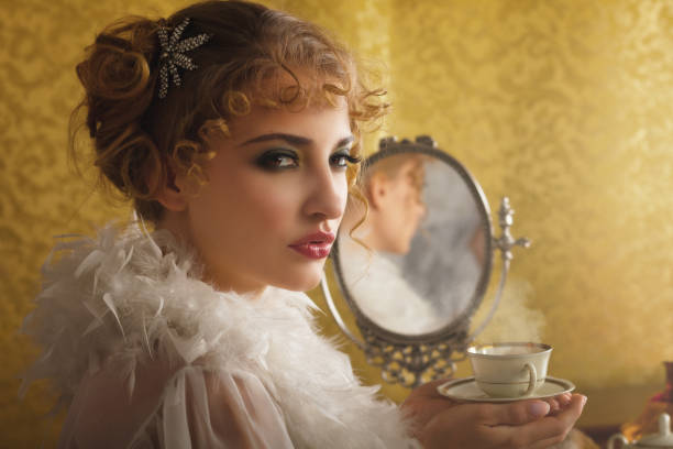 istock Retro woman drinking hot coffee 853097262