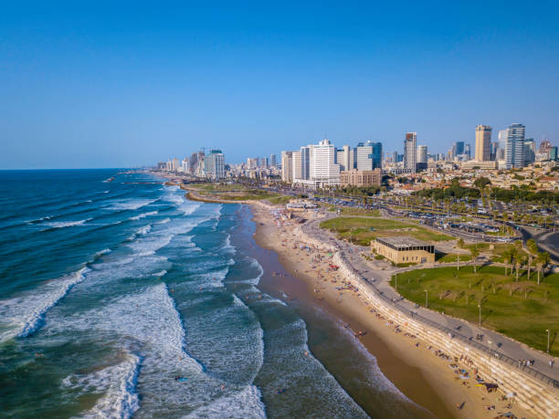 istock Tel Aviv skyline and sand beaches 853103102