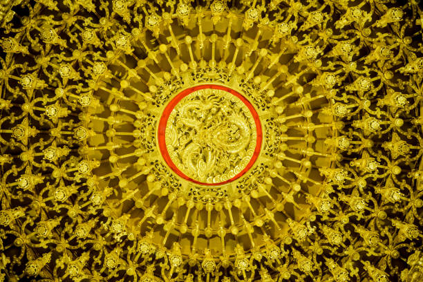Texture of the ceiling is pattern with golden dragons
