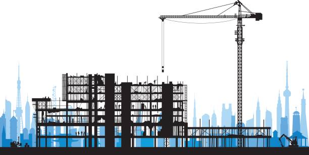 unglaublich detaillierte gerüst silhouette - silhouette crane construction construction site stock-grafiken, -clipart, -cartoons und -symbole