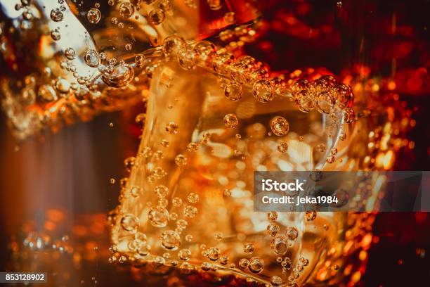 Beautiful Cola With Ice Cubes Close Up In Glass Stock Photo - Download Image Now - Cola, Close-up, Soda