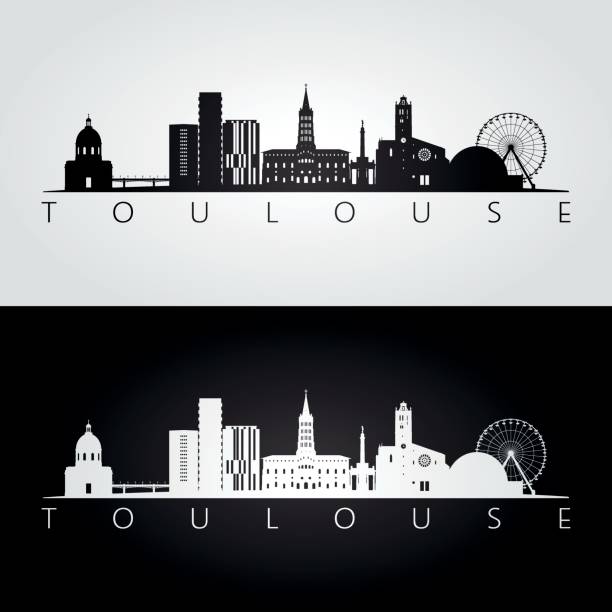 ilustraciones, imágenes clip art, dibujos animados e iconos de stock de silueta de horizonte y puntos de referencia de toulouse, diseño blanco y negro, vector de ilustración. - tourist silhouette symbol computer icon