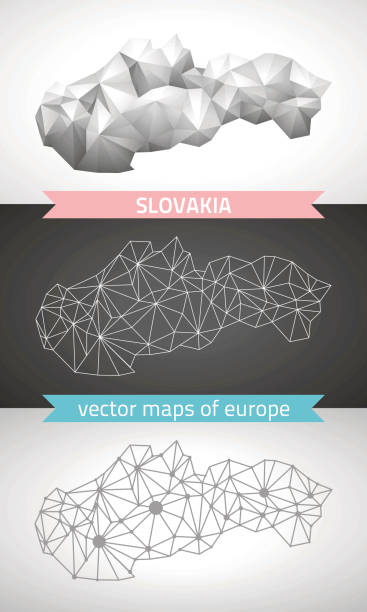 슬로바키아 컬렉션 벡터 디자인의 현대 지도, 회색 및 검정과 은색 도트 컨투어 모자이크 3d 지도 - slovakia stock illustrations