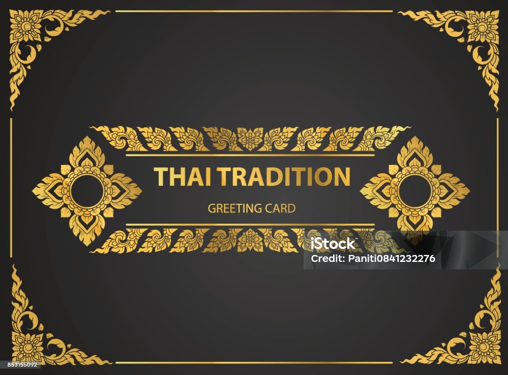 Elemento de arte tailandés tradicional diseño oro para tarjetas de felicitación, libro cover.vector - arte vectorial de Cultura tailandesa libre de derechos