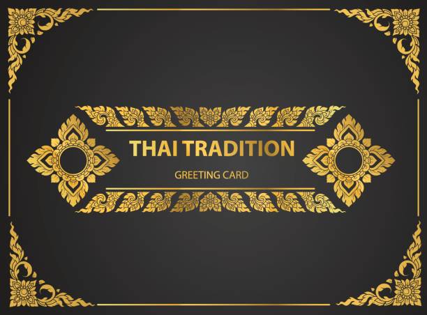 태국 예술 요소 인사말 카드도 서 cover.vector에 대 한 전통적인 디자인 골드 - 태국 문화 stock illustrations