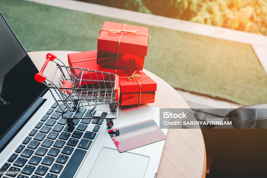 Shopping online with credit card concept Vacations Stock Photo