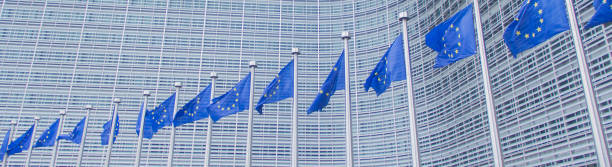 European Union flag at European Commission Headquarters stock photo