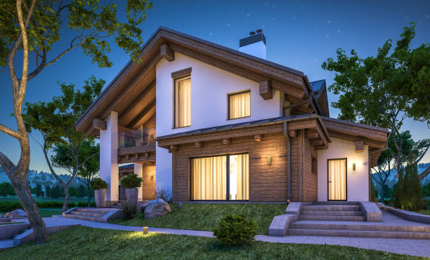 istock 3d rendering of modern cozy house in chalet style 853174472