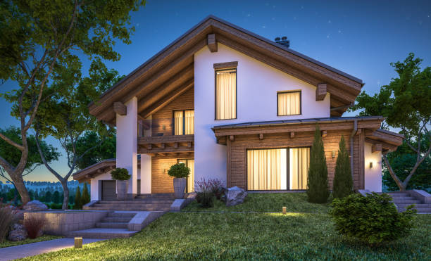 istock 3d rendering of modern cozy house in chalet style 853174578