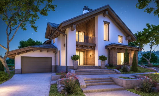 istock 3d rendering of modern cozy house in chalet style 853174596