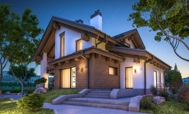 istock 3d rendering of modern cozy house in chalet style 853174598
