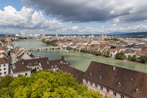 Basel, Switzerland - August 16, 2014: View of the historic city centre from the Minster Tower