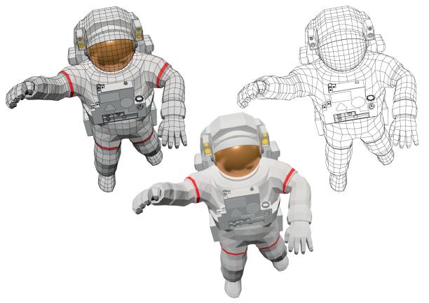 ilustraciones, imágenes clip art, dibujos animados e iconos de stock de astronautas en caminata espacial fuera de la nave espacial - astronaut space zero gravity spacewalk