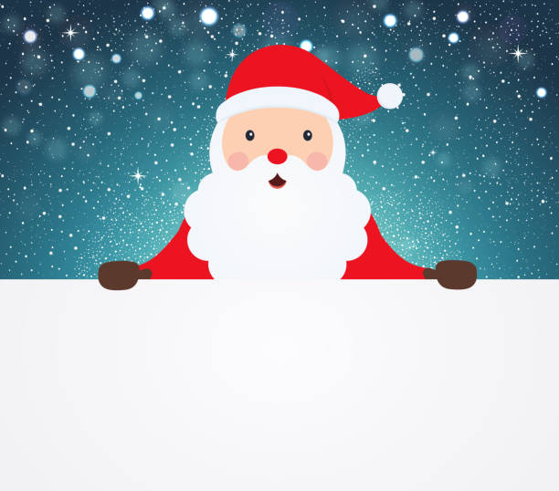 istock Santa Claus pointing in white blank cloth on snowy background. 853196630
