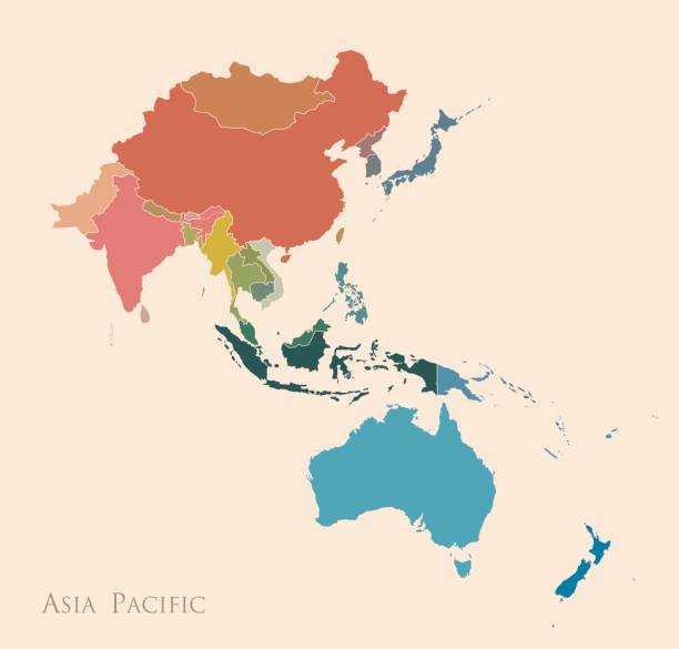 ilustraciones, imágenes clip art, dibujos animados e iconos de stock de mapa de asia y el pacífico - indonesia