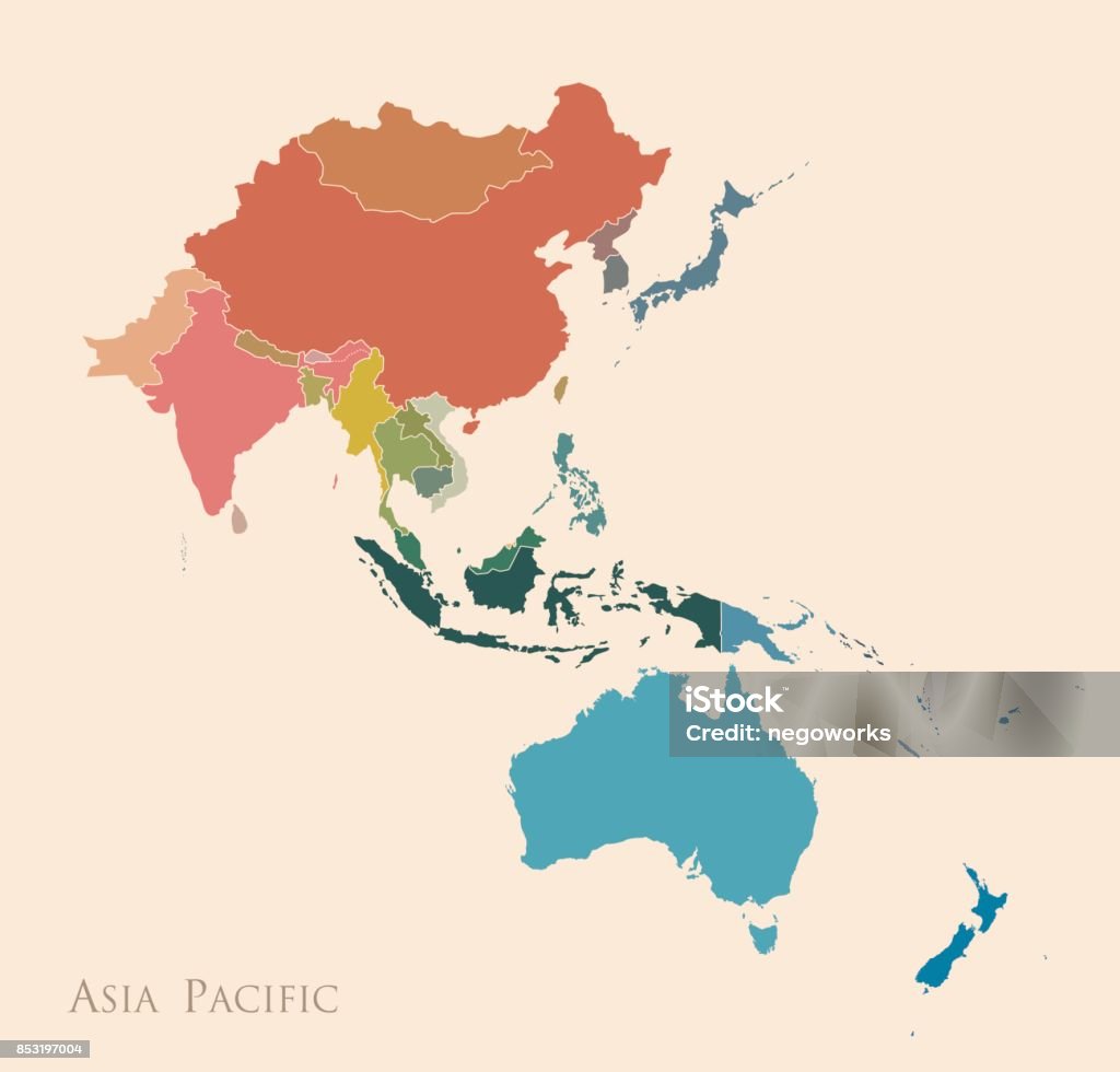 Map of Asia Pacific Map of Asia Pacific. Vintage color Map stock vector