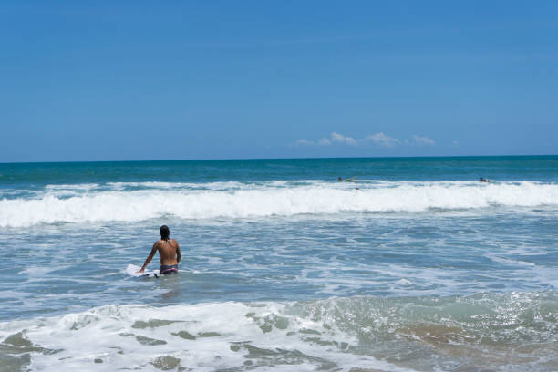 Bali, Indonesia - April 16,2017 : Unidentified surfer enjoy the activity in Kuta beach in Bali, Indonesia on April 16,2017.