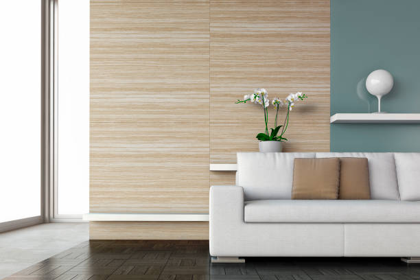 Large luxury modern bright interiors Living room mockup illustration 3D rendering image