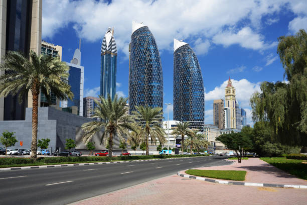 Skyscrapers of the Dubai World Trade center. stock photo