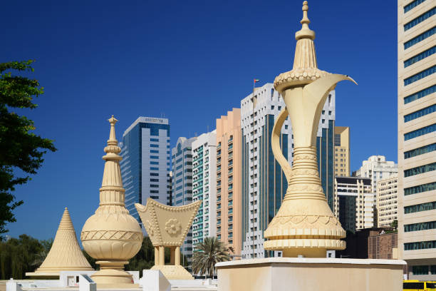 Monuments of Ittihad Square in Abu Dhabi. stock photo