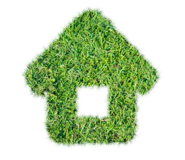 istock Abstract green grass house icon 853232396