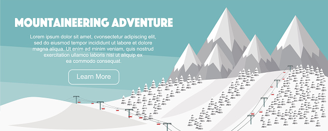 Winter web banner design. Flat mountaineering, vector illustration.