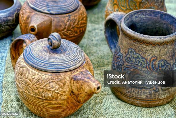 Old Wooden Tableware On The Table Stock Photo - Download Image Now - Antiquities, Bowl, Brown