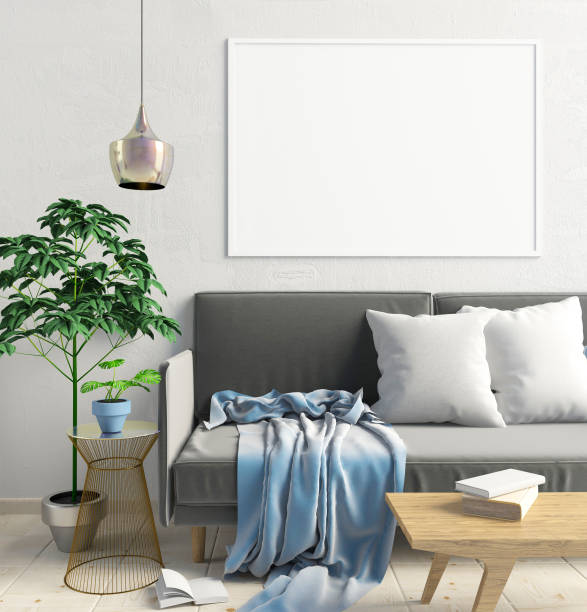istock Mock up wall in interior with  sofa. living room modern style. 3d illustration 853243414