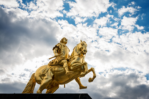Golden rider statue in Dresden, Germany
