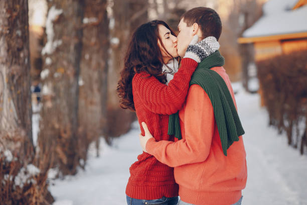 istock Couple love snow and cold 853285488