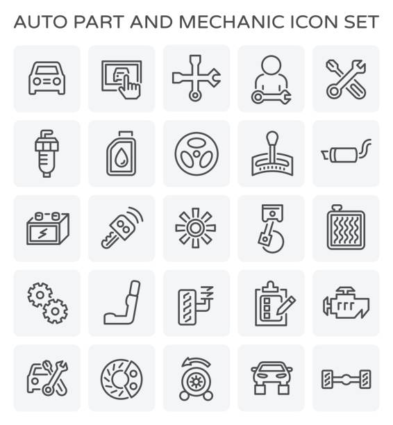 ilustrações de stock, clip art, desenhos animados e ícones de auto mechanic icon - auto repair shop mechanic piston industrial equipment