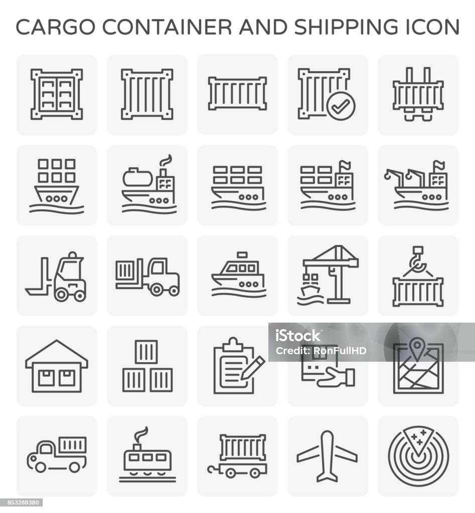 shipping container icon Vector line icon of cargo container and shipping work. Container stock vector