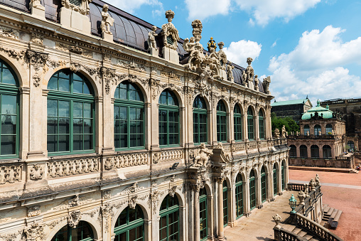 Gardens of the Zwinger Palace in Dresden, a baroque palace that served as the orangery, exhibition gallery and festival arena of the Dresden Court.