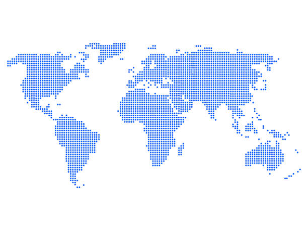 Abstract computer graphic World map of blue round dots
