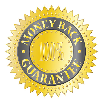 A textured gold money back guaranteed badge isolated on a white background