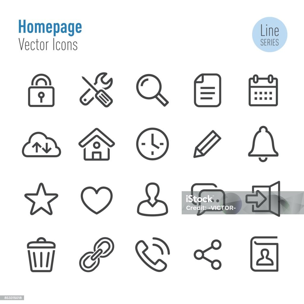Homepage Icons - Vector Line Series Homepage, Interface, web page, internet, Locking stock vector