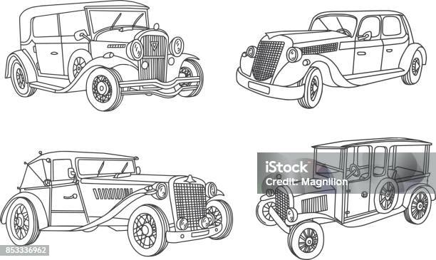 Vintage Old Car Doodles Set Stock Illustration - Download Image Now - 1920-1929, Vintage Car, Car