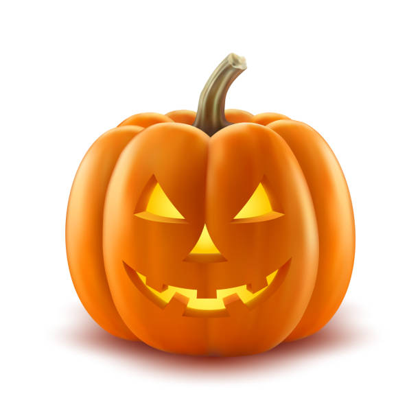 ilustraciones, imágenes clip art, dibujos animados e iconos de stock de miedo vector realista calabaza del linterna de halloween - pumpkin