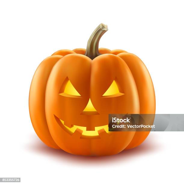 Scary Pumpkin Halloween Lantern Realistic Vector Stock Illustration - Download Image Now - Pumpkin, Jack O' Lantern, Halloween