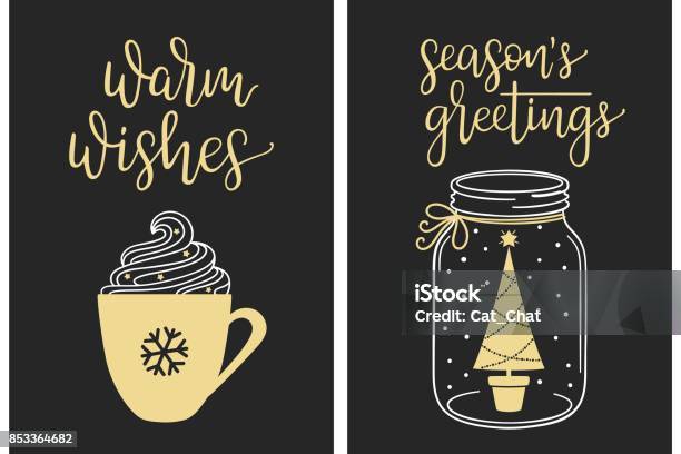 Calligraphic Christmas Greetings Stock Illustration - Download Image Now - Wishing, Mason Jar, Heat - Temperature