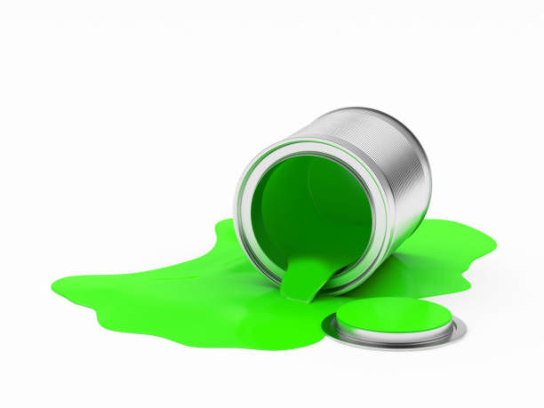 istock Can spilled green paint on white 853365126