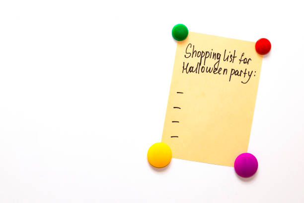 istock Fridge note with the text: Shopping list for halloween party 853365950