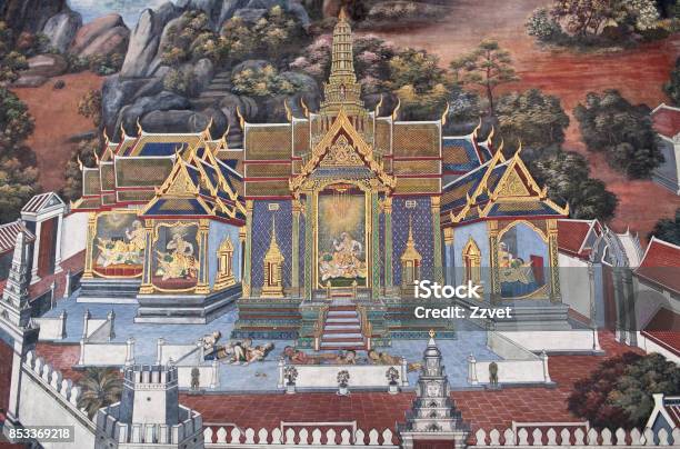 Ancient Fresco Painting In Grand Palace In Bangkok Thailand Stock Photo - Download Image Now