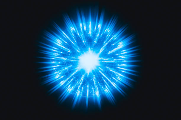 Nucleus of Atom Nuclear explode atomic bomb red hot ray radiation blue light science illustration concept. Nucleus of Atom Nuclear explode atomic bomb red hot ray radiation blue light science illustration concept. nuclear fusion atoms stock pictures, royalty-free photos & images