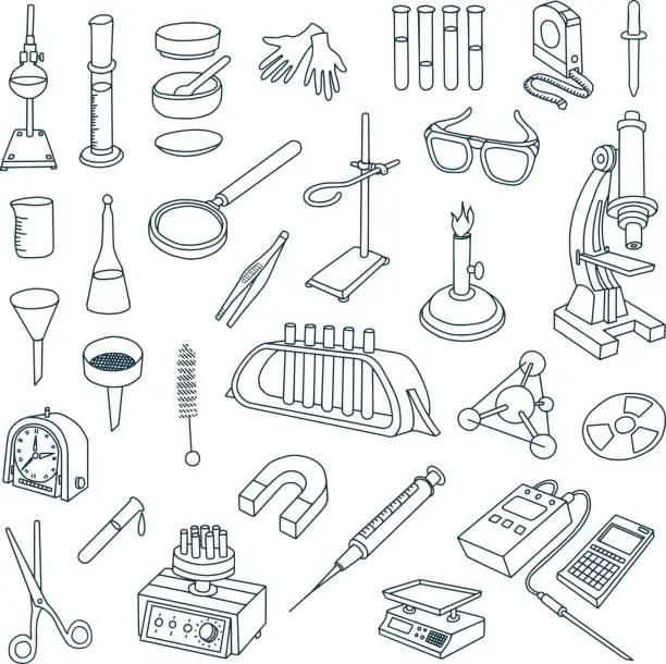 Vector illustration of Chemical Laboratory Equipment Doodles
