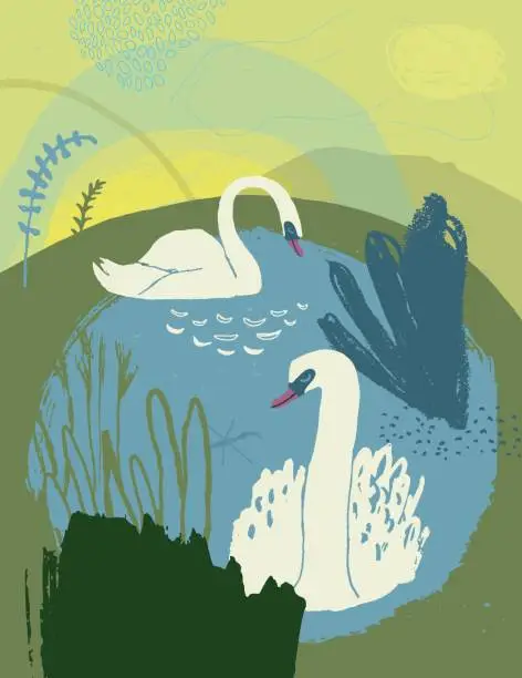 Vector illustration of Swan lake