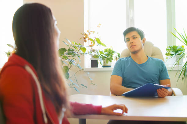 istock Young woman on job interview 853394526