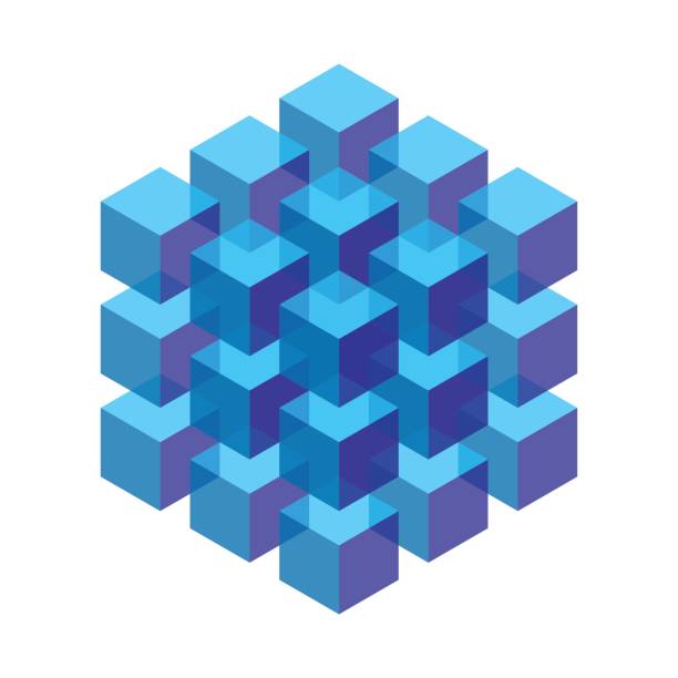 прозрачные изометрические кубики, уложенные в блок - куба stock illustrations