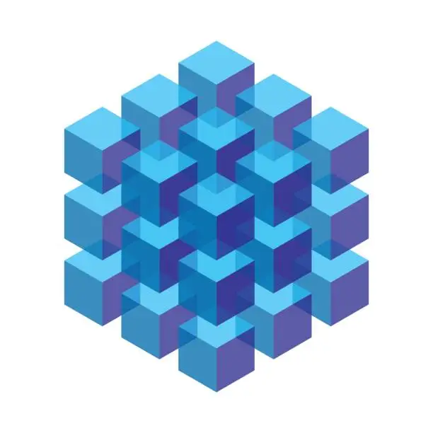 Vector illustration of transparent isometric cubes stacked in a block