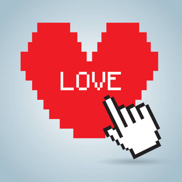 illustrazioni stock, clip art, cartoni animati e icone di tendenza di amore pixel design su sfondo blu illustrazione vettoriale - cracco